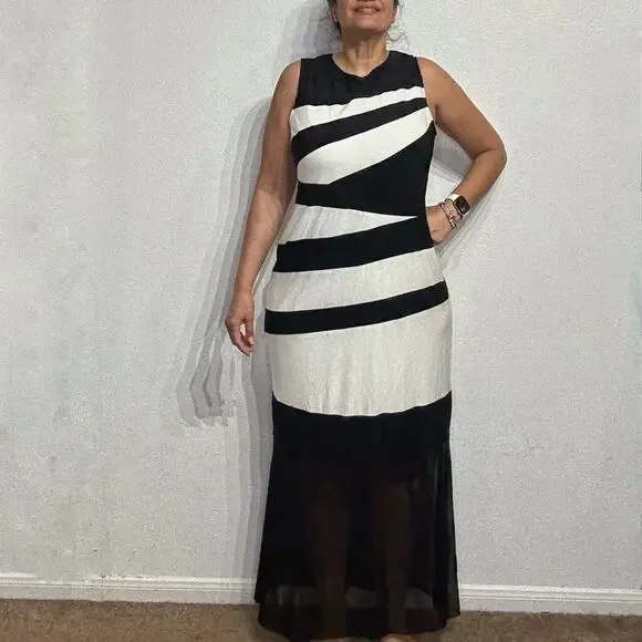 Chico's Dresses Chicos Black Striped Sleeveless Maxi Dress Sz